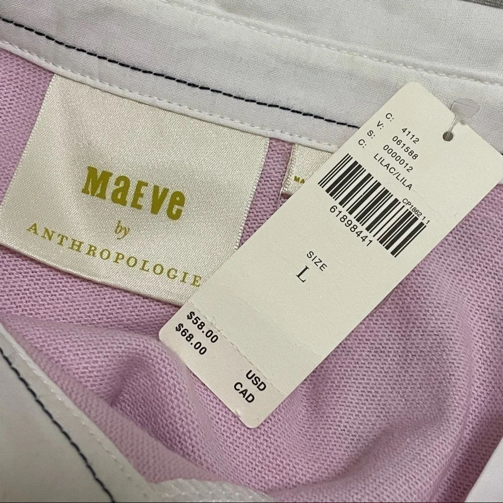 Maeve Anthropologie Rigby Polo Tank Pink White Sleeveless Cotton Sz Large NWT